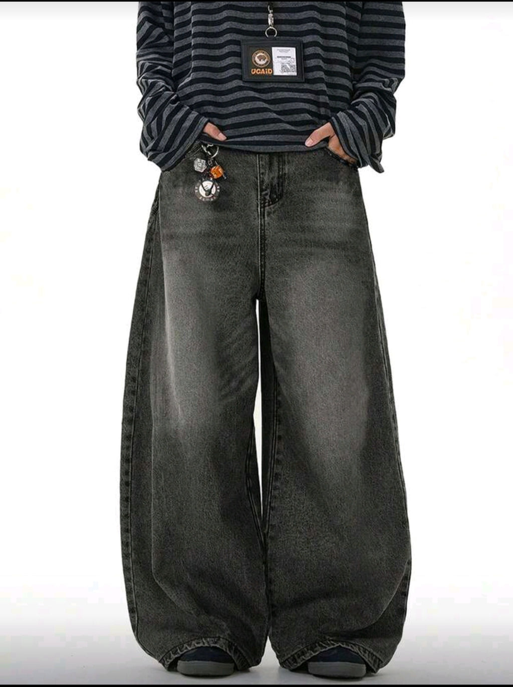 1pc Vintage Distressed Washed Loose Fit Wide Leg Jeans