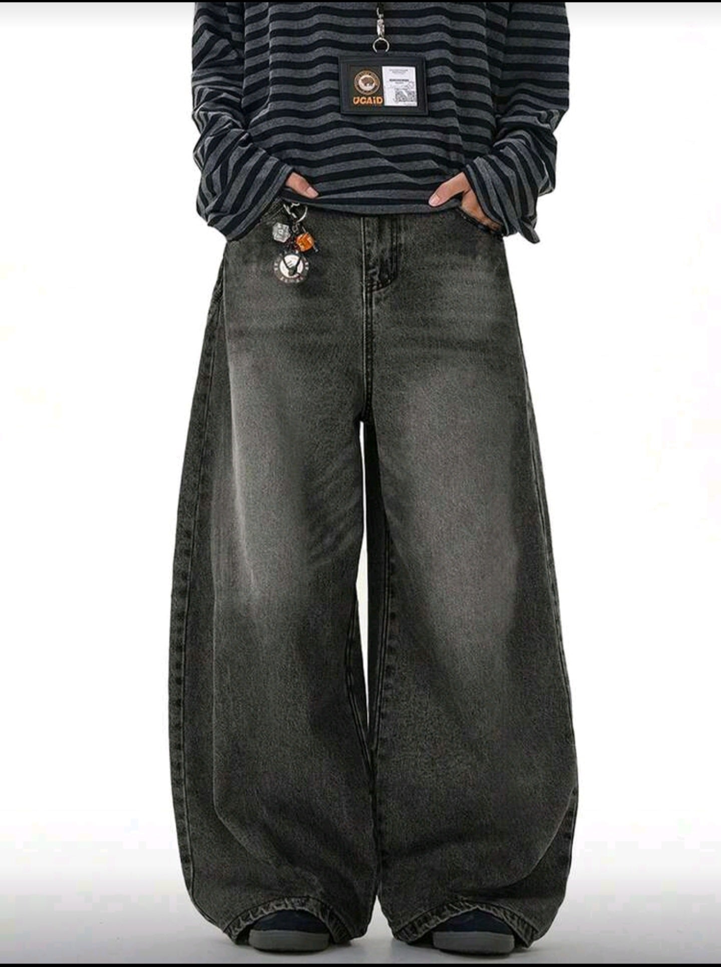 1pc Vintage Distressed Washed Loose Fit Wide Leg Jeans
